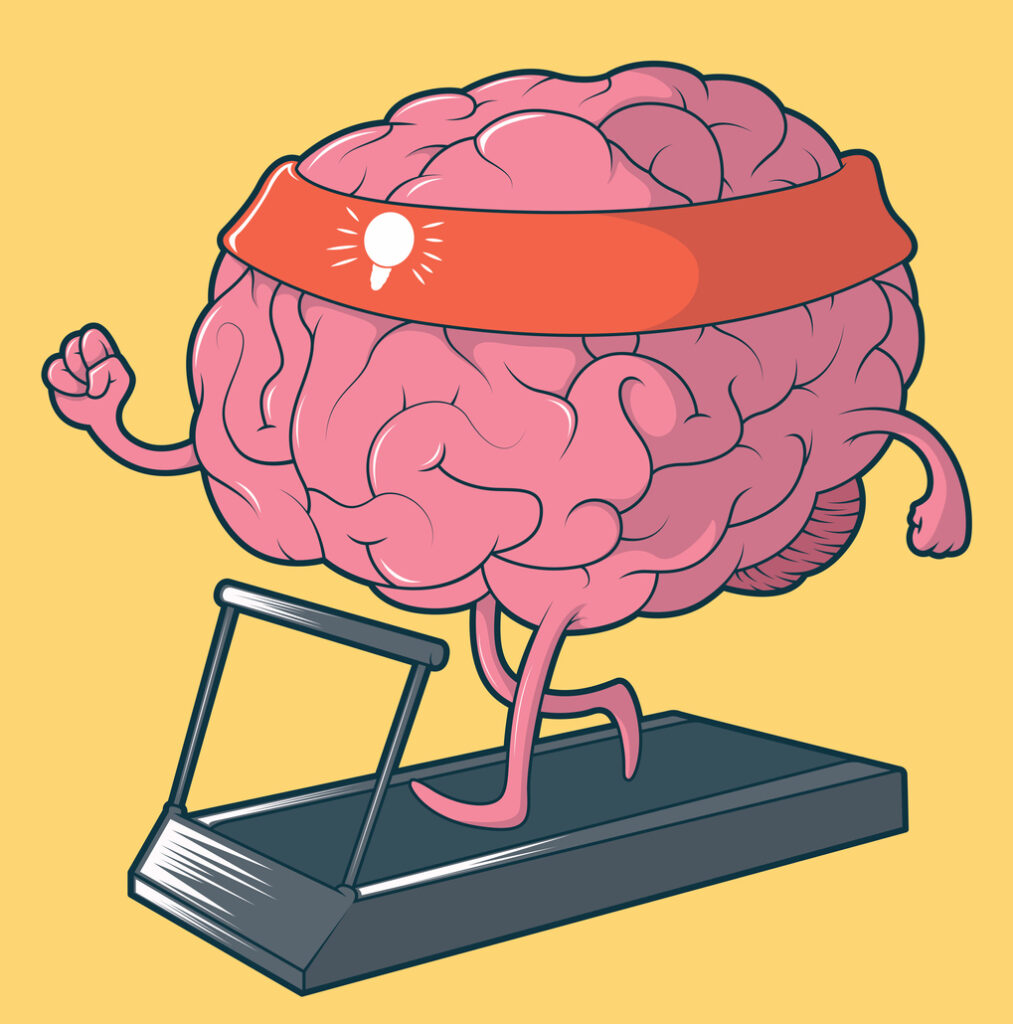 Gehirnjogging -Gehirn joggt auf dem Laufband