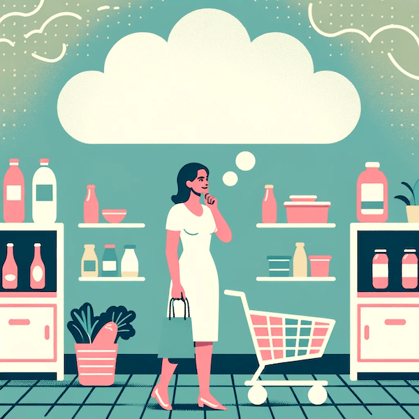 Frau im Supermarkt nutzt ihr Kurzzeitgedächtnis, um sich an die Einkäufe zu erinnern. 