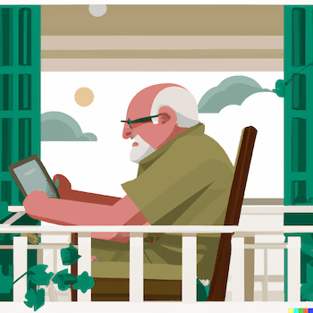 Senior spielt mit seinem Tablet auf der Veranda Gehirntraining für Senioren