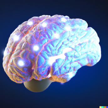 Gehirn in dem die Neuronen der Kognitiven Bereiche aufleuchten