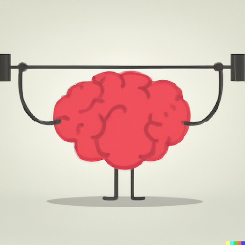 Gehirn mit Armen und Beinen stämmt eine Langhantel, auch Sport ist eine kognitive Übung